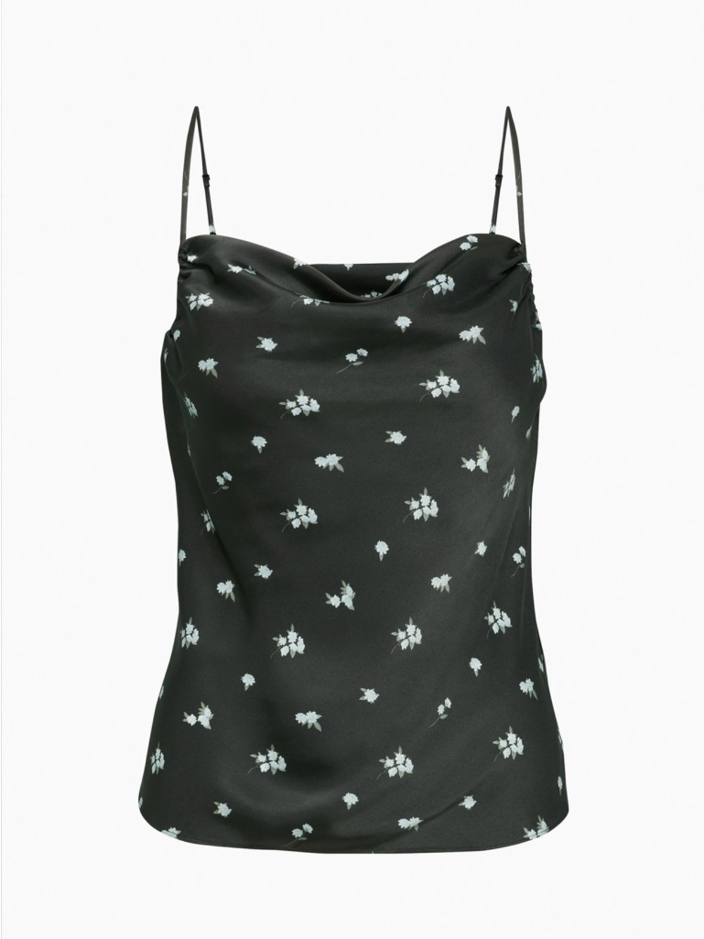 Aritzia Wilfred Black Satin Floral Cowl Neck Camisole